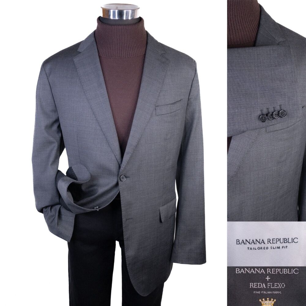 Banana Republic Blazer Mens 46L Sport Coat Tailored Slim Reda Flexo Jacket Long